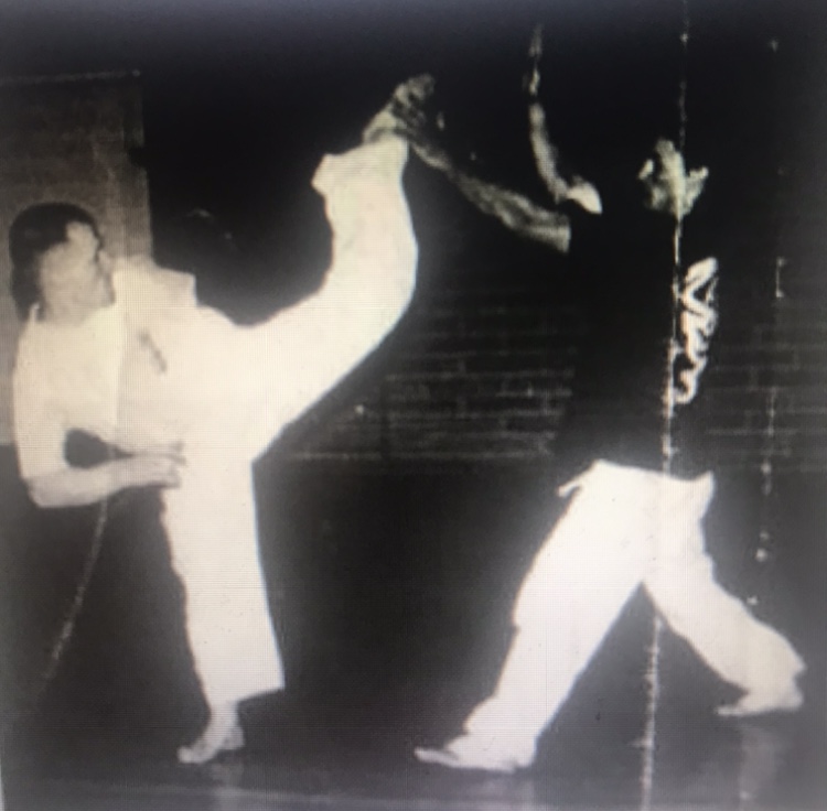 Drilling head kick defence with Garry O'Neill, 1998.
