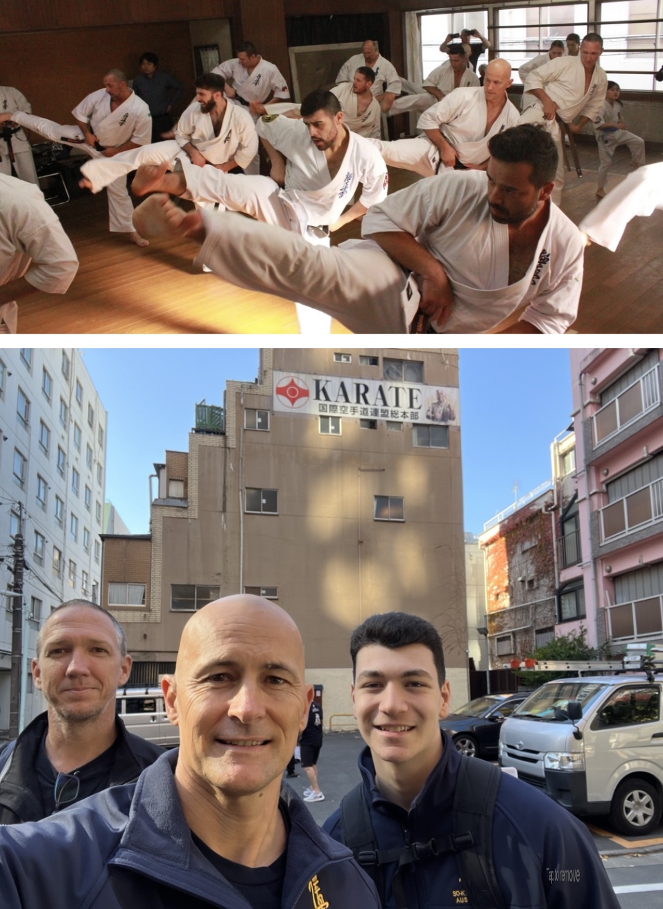 Training in Japan with Shaun and Aiden at the original Kyokushin Honbu dojo. Japan 2023.